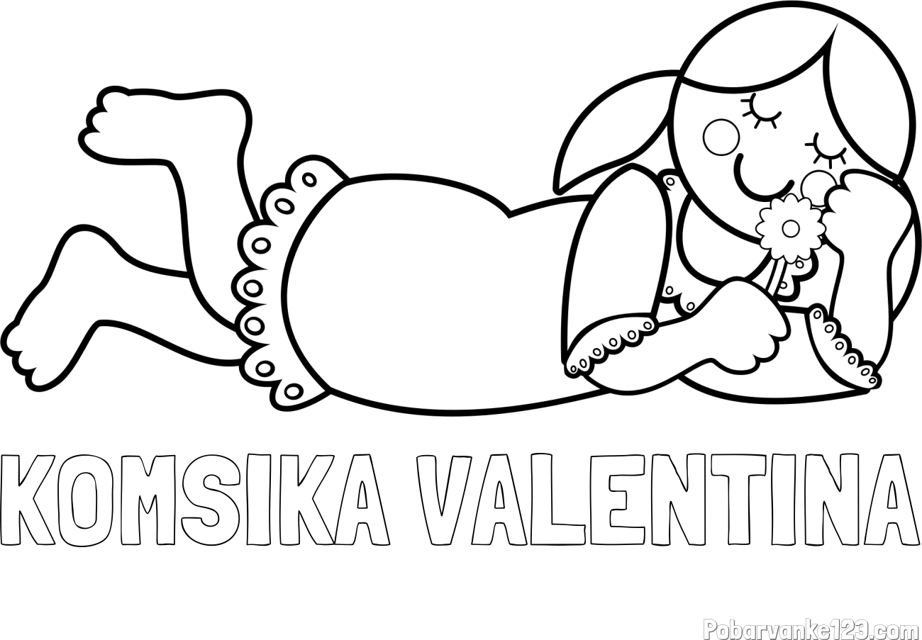 Pobarvanka imena KOMSIKA VALENTINA in pobarvanka vesele punčke