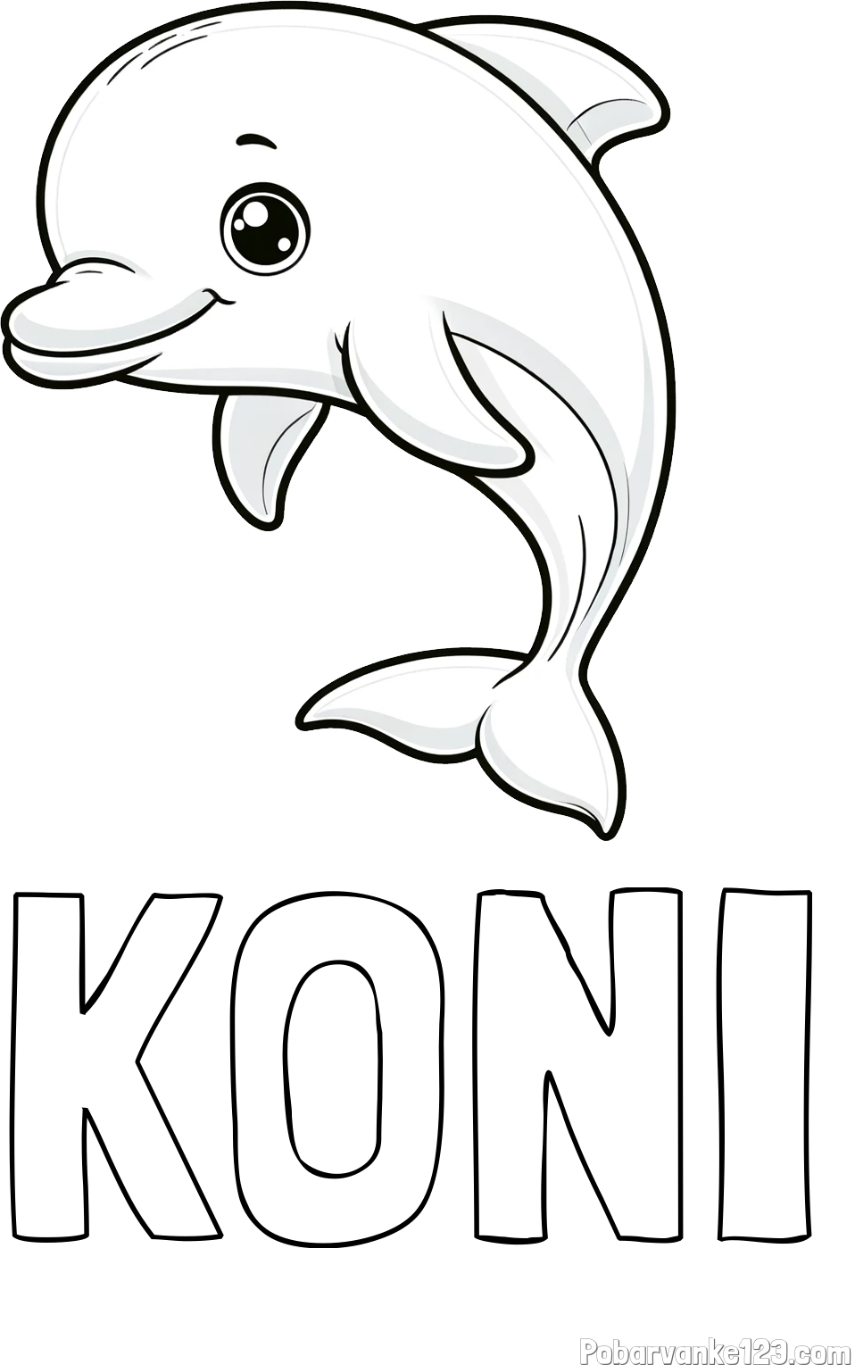 Pobarvanka imena KONI in otroška pobarvanka ljubkega delfina