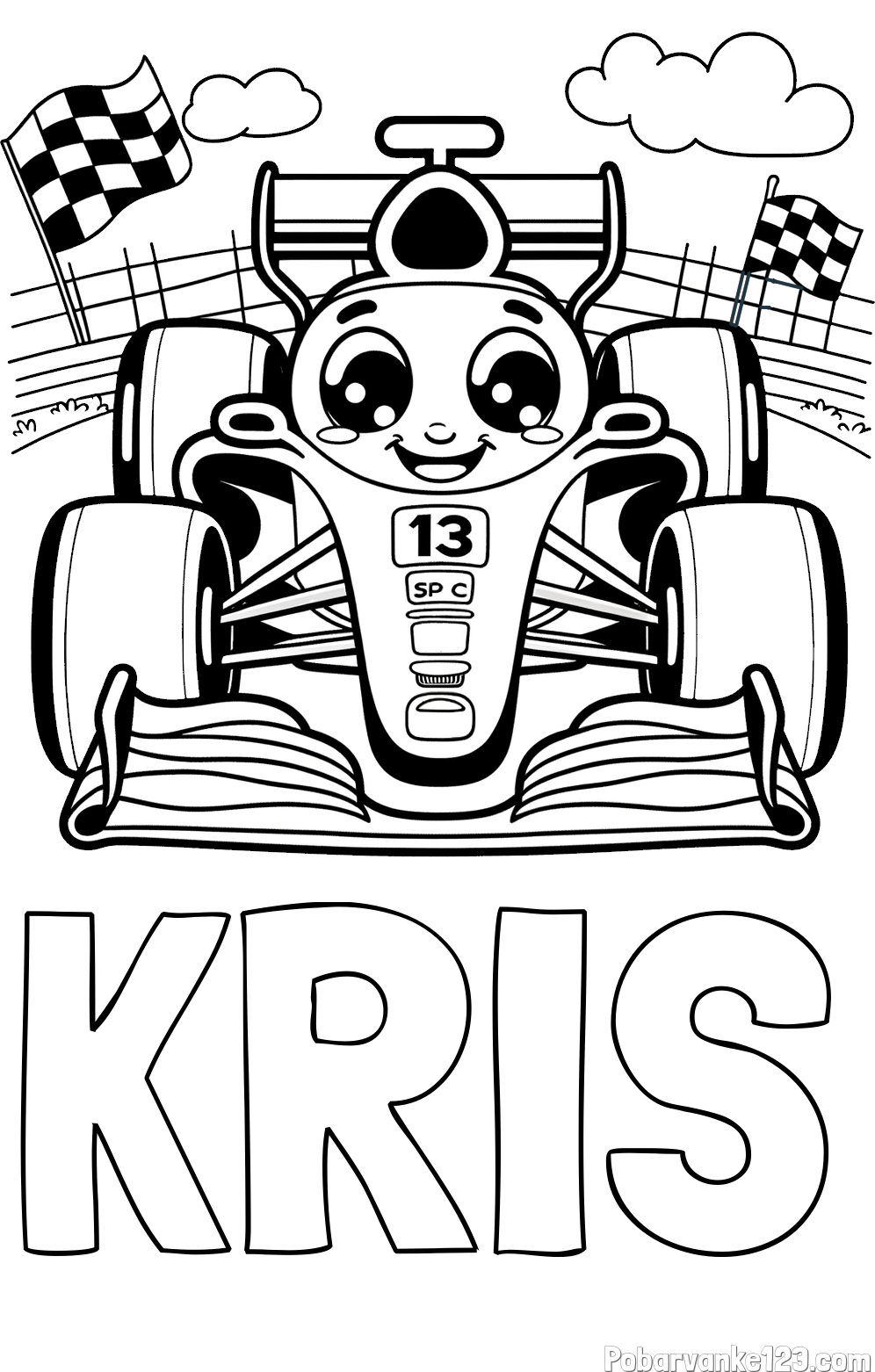 Pobarvanka imena KRIS in otroška pobarvanka FORMULA 1
