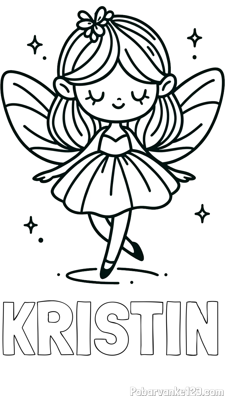 Pobarvanka imena KRISTIN in enostavna pobarvanka čarobne vile