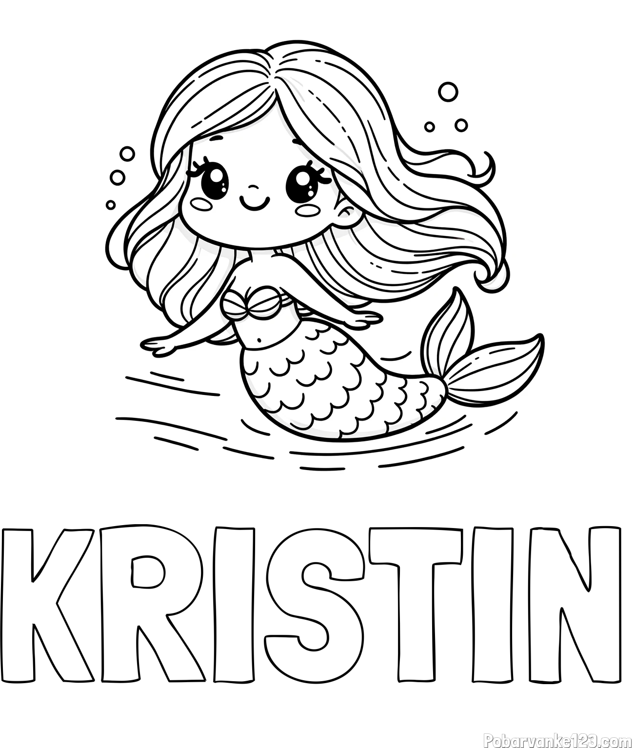 Pobarvanka imena KRISTIN in pobarvanka ljubke morske deklice