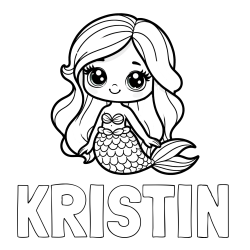Online izdelana pobarvanka - Pobarvanka imena KRISTIN in pobarvanka prikupne morske deklice