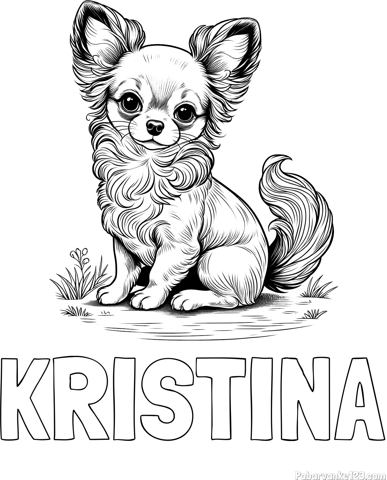 Pobarvanka imena KRISTINA in pobarvanka ljubke čivave