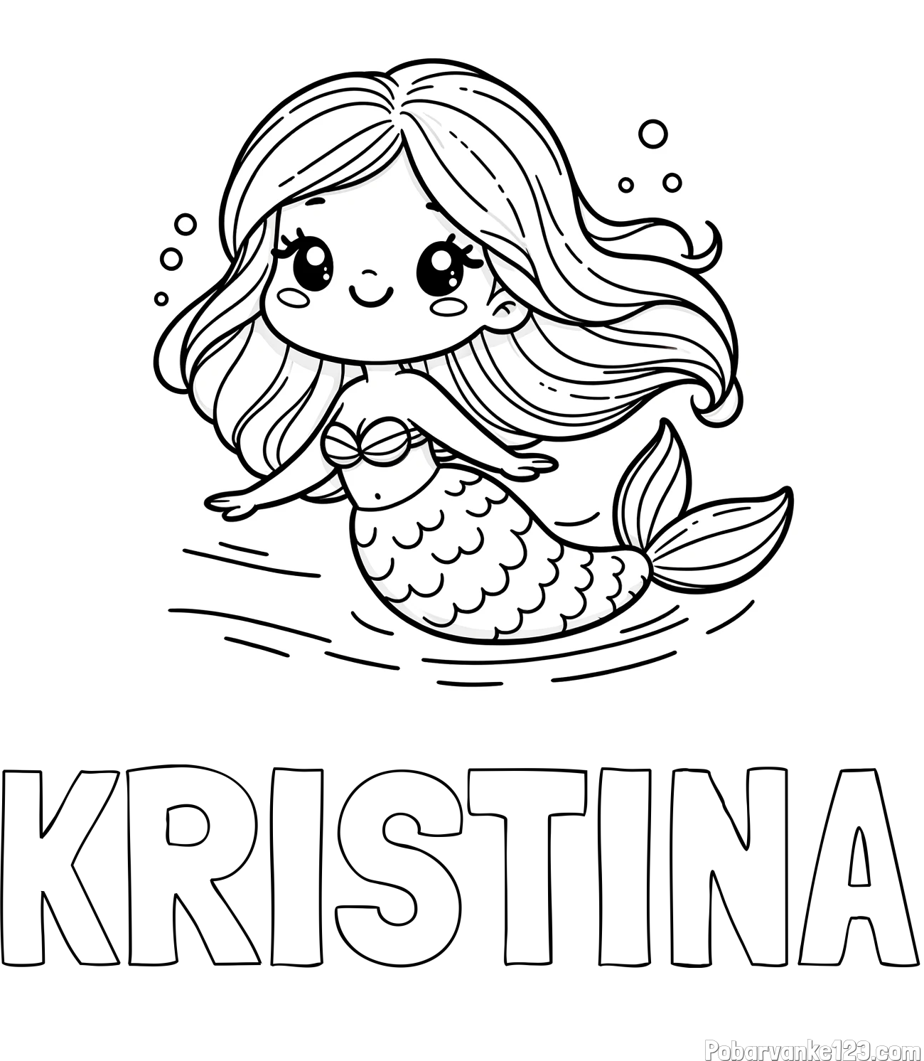 Pobarvanka imena KRISTINA in pobarvanka ljubke morske deklice