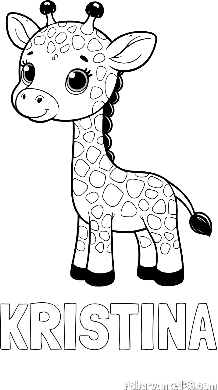 Pobarvanka imena KRISTINA in pobarvanka simpatične žirafe