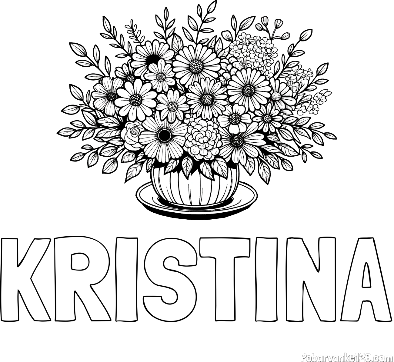 Pobarvanka imena KRISTINA in pobarvanka velikega šopka rož