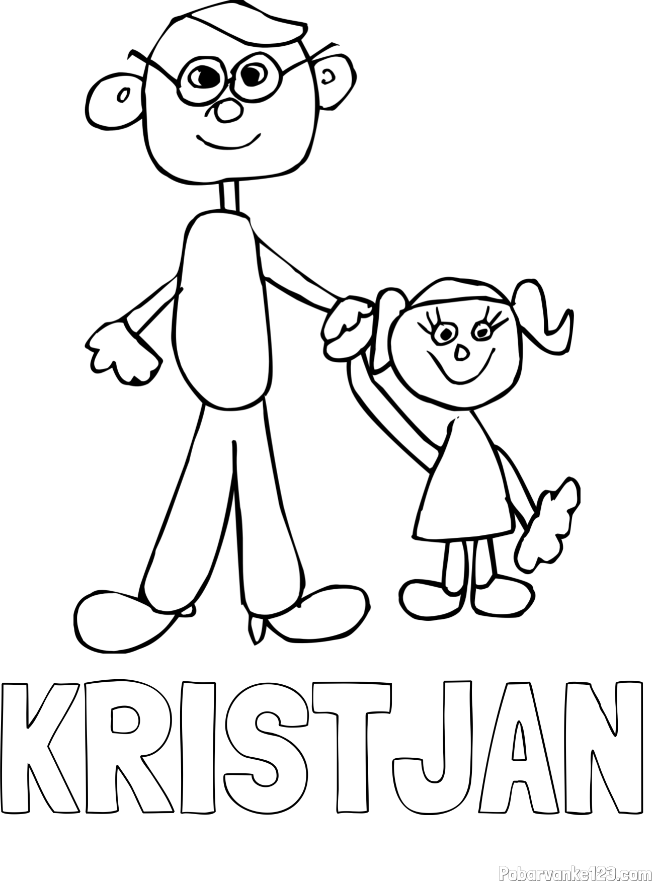 Pobarvanka imena KRISTJAN in otroška pobarvanka očeta in hčerke