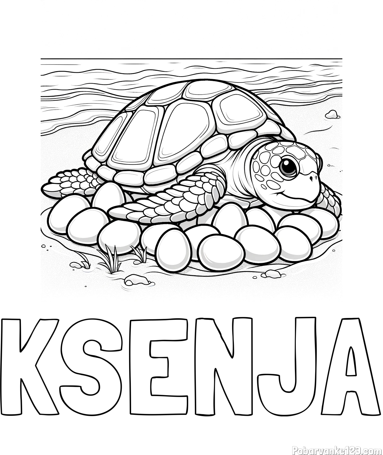 Pobarvanka imena KSENJA in pobarvanka želve na obali