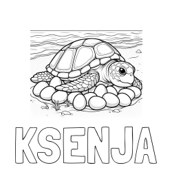 Online izdelana pobarvanka - Pobarvanka imena KSENJA in pobarvanka želve na obali