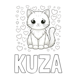 Online izdelana pobarvanka - Pobarvanka imena KUŽA in pobarvanka ljubke mucke obdane s srčki