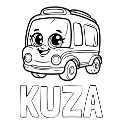 Online izdelana pobarvanka - Pobarvanka imena KUŽA in pobarvanka nasmejanega avtobusa