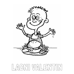 Online izdelana pobarvanka - Pobarvanka imena LACNI VALENTIN in pobarvanka otroka, ki je slastni hamburger z ocvrtim krompirčkom