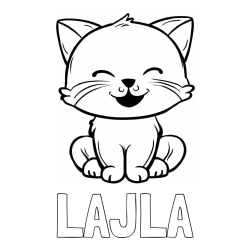 Online izdelana pobarvanka - Pobarvanka imena LAJLA in pobarvanka prikupne mačke