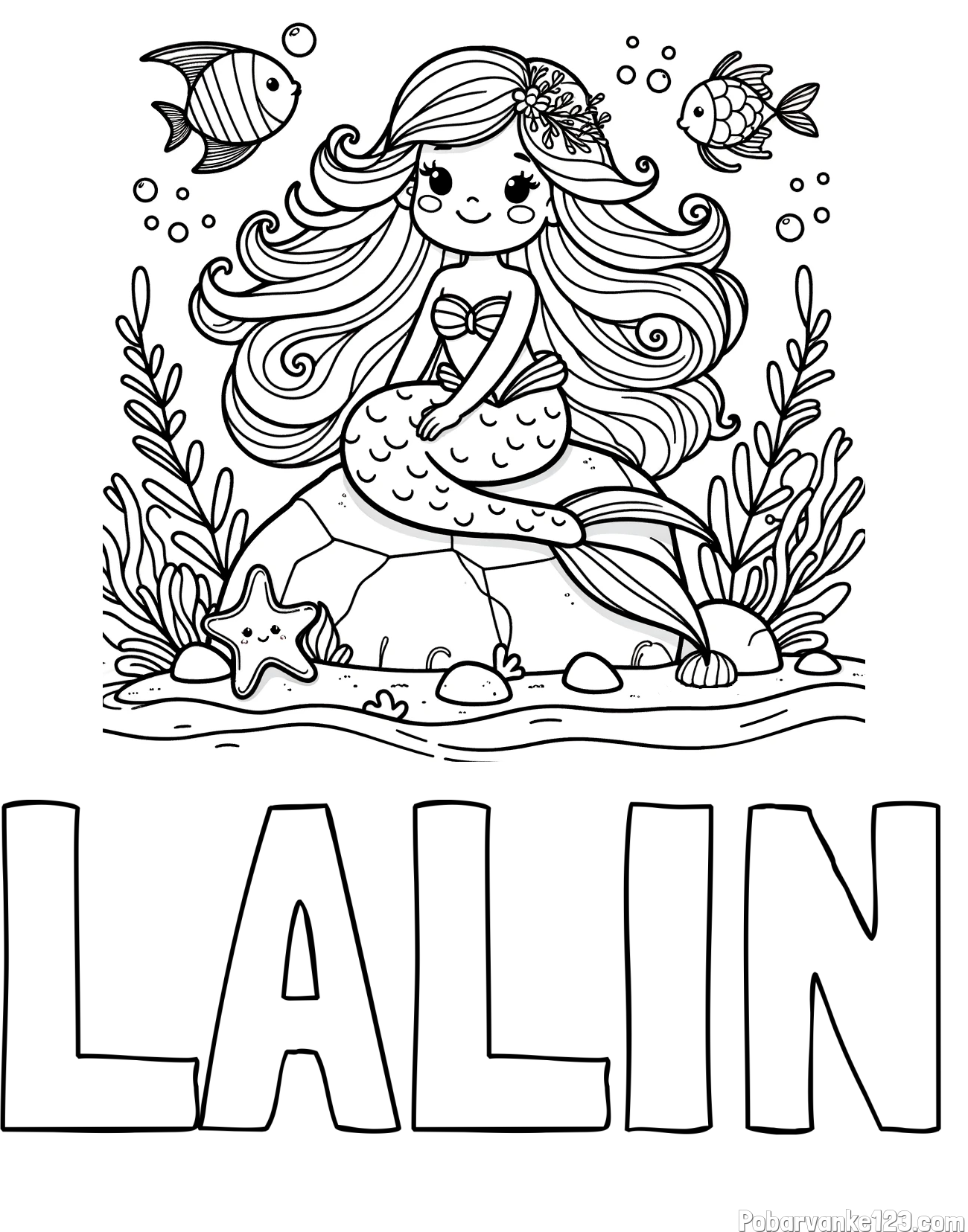 Pobarvanka imena LALIN in pobarvanka prikupne male morske deklice