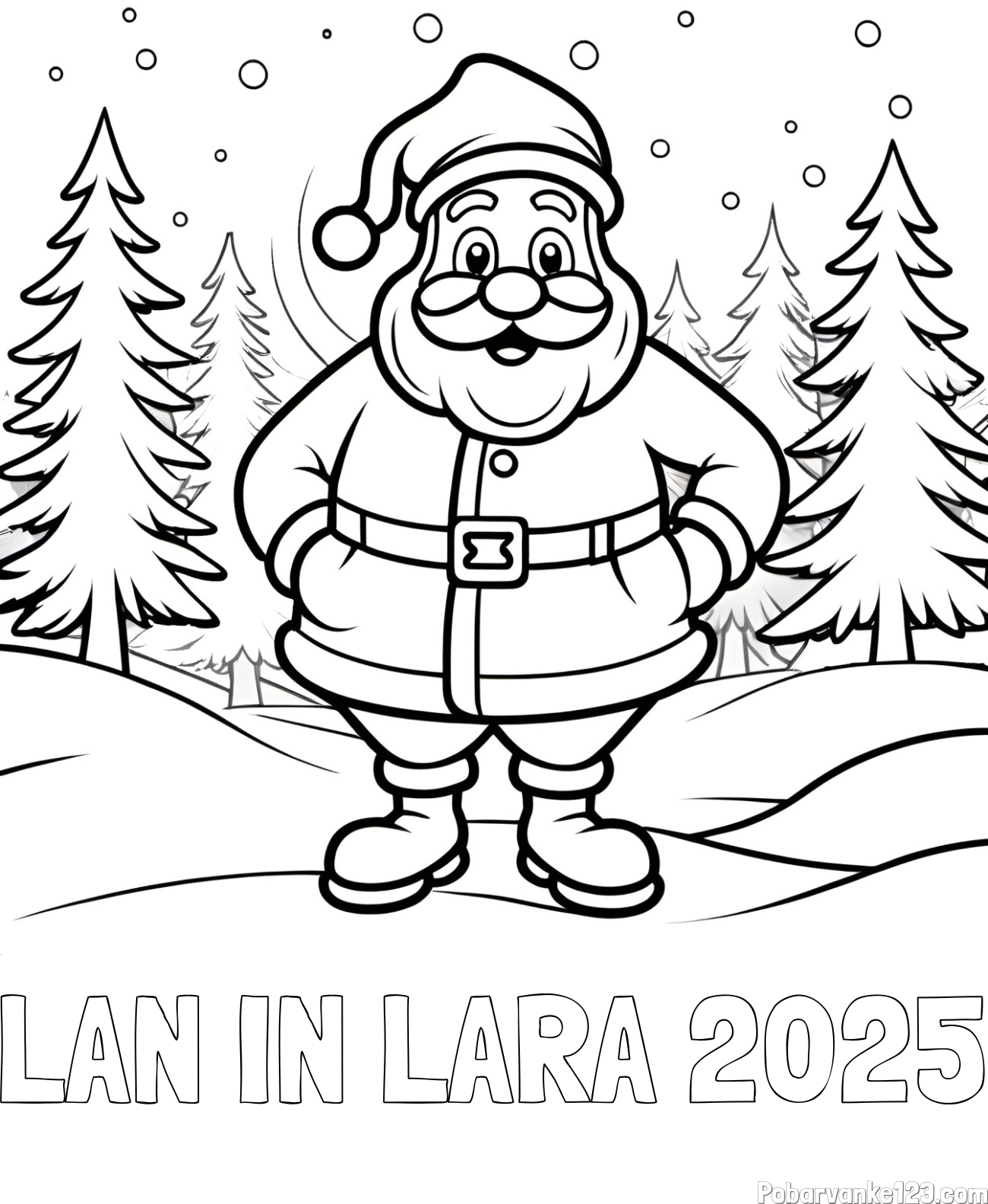 Pobarvanka imena LAN IN LARA 2025 in pobarvanka Božička v gozdu