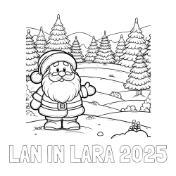 Online izdelana pobarvanka - Pobarvanka imena LAN IN LARA 2025 in pobarvanka Božička v naravi