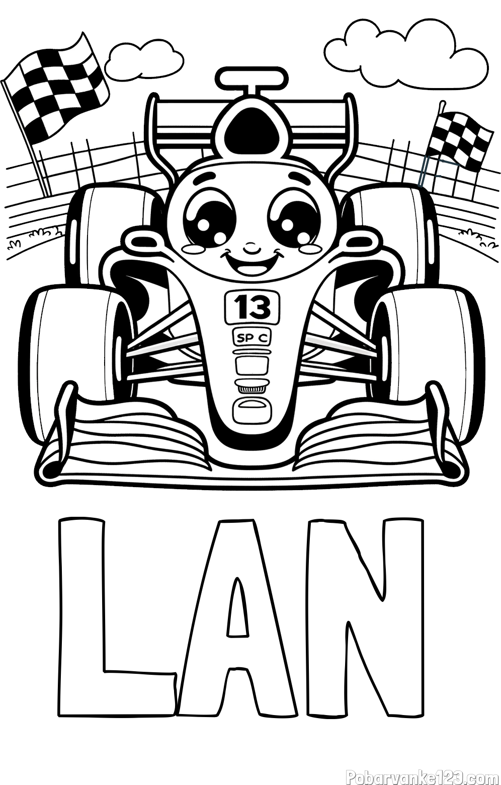 Pobarvanka imena LAN in otroška pobarvanka FORMULA 1