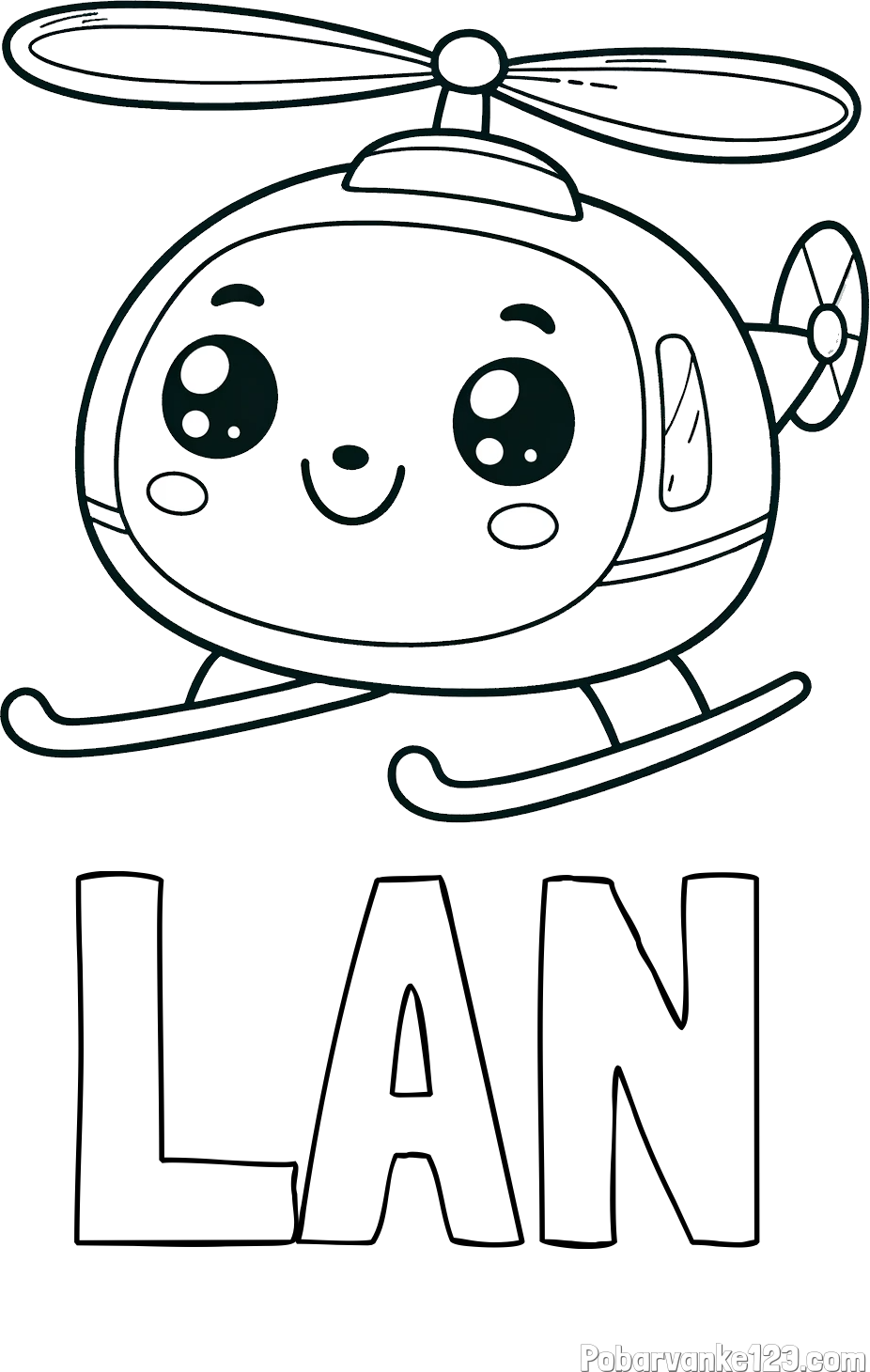 Pobarvanka imena LAN in otroška pobarvanka ljubkega helikopterja