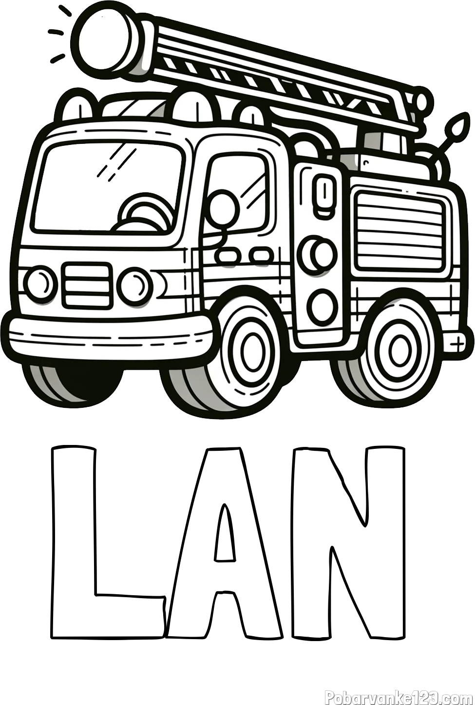 Pobarvanka imena LAN in otroška pobarvanka preprostega gasilskega avta