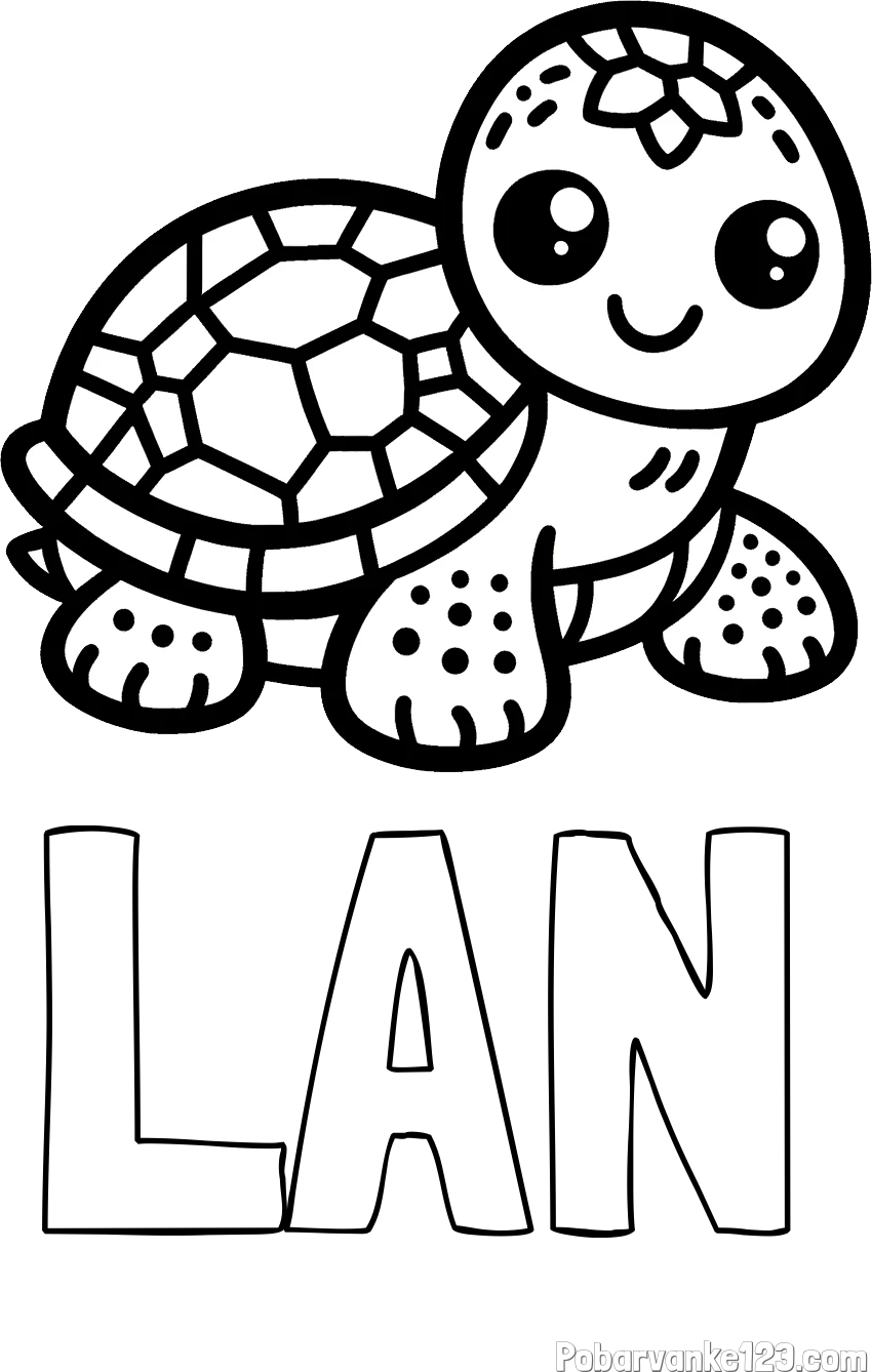Pobarvanka imena LAN in otroška pobarvanka želve