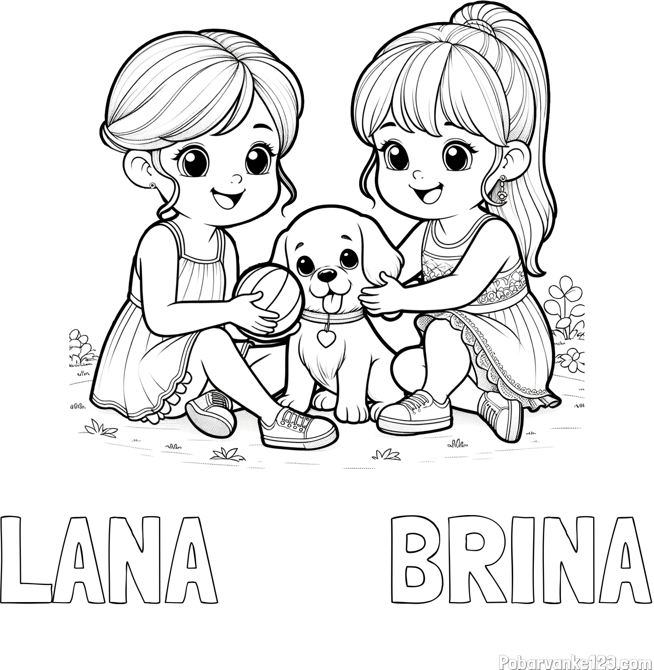 Pobarvanka imena LANA       BRINA in pobarvanka prijateljic s kužkom