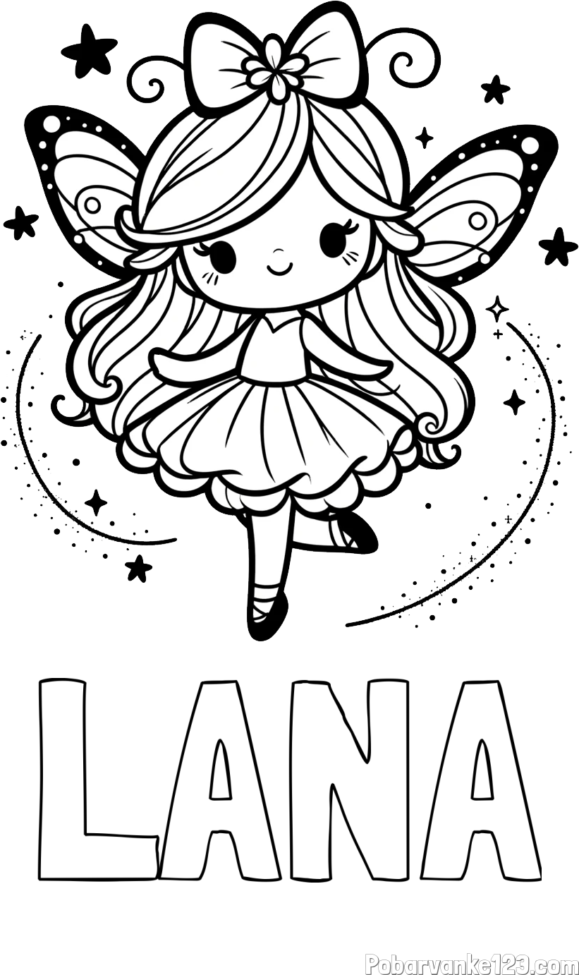 Pobarvanka imena LANA in ljubka čarobna vila