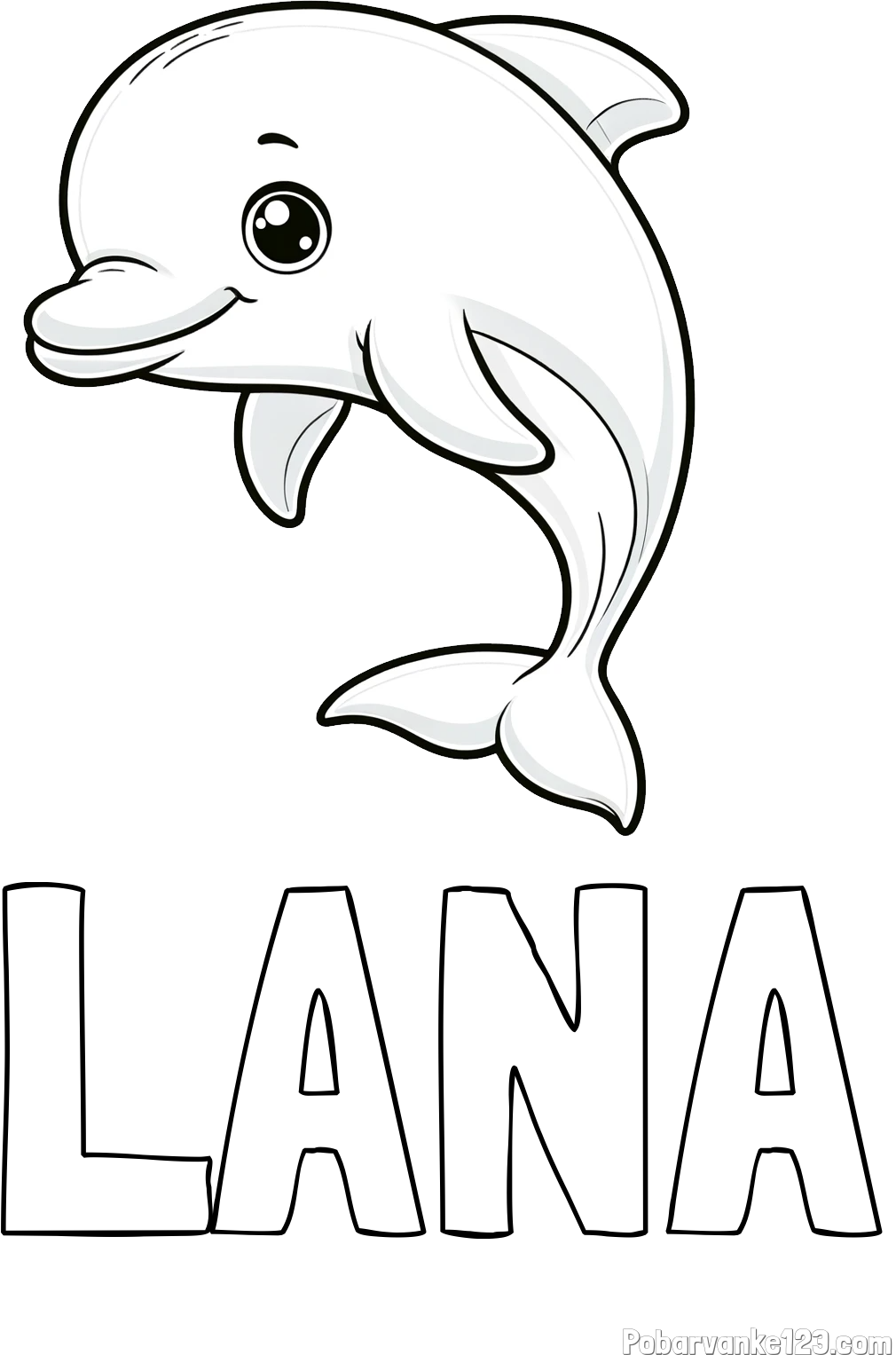 Pobarvanka imena LANA in otroška pobarvanka ljubkega delfina