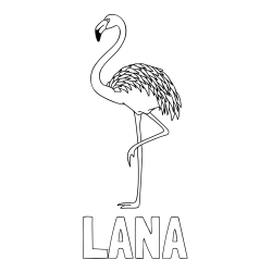 Online izdelana pobarvanka - Pobarvanka imena LANA in pobarvanka flaminga, ki stoji na eni nogi