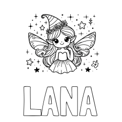 Online izdelana pobarvanka - Pobarvanka imena LANA in pobarvanka ljubke in nasmejane vile