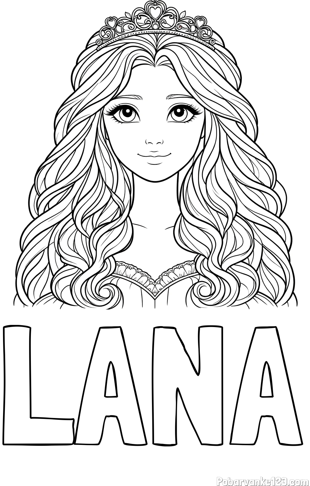 Pobarvanka imena LANA in pobarvanka ljubke princese z bujnimi lasmi