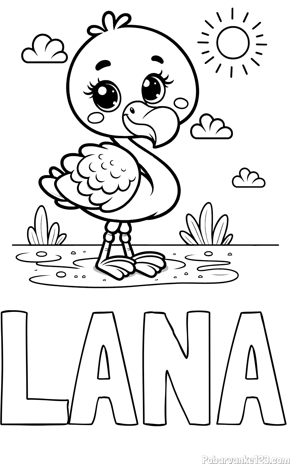 Pobarvanka imena LANA in pobarvanka ljubkega flaminga