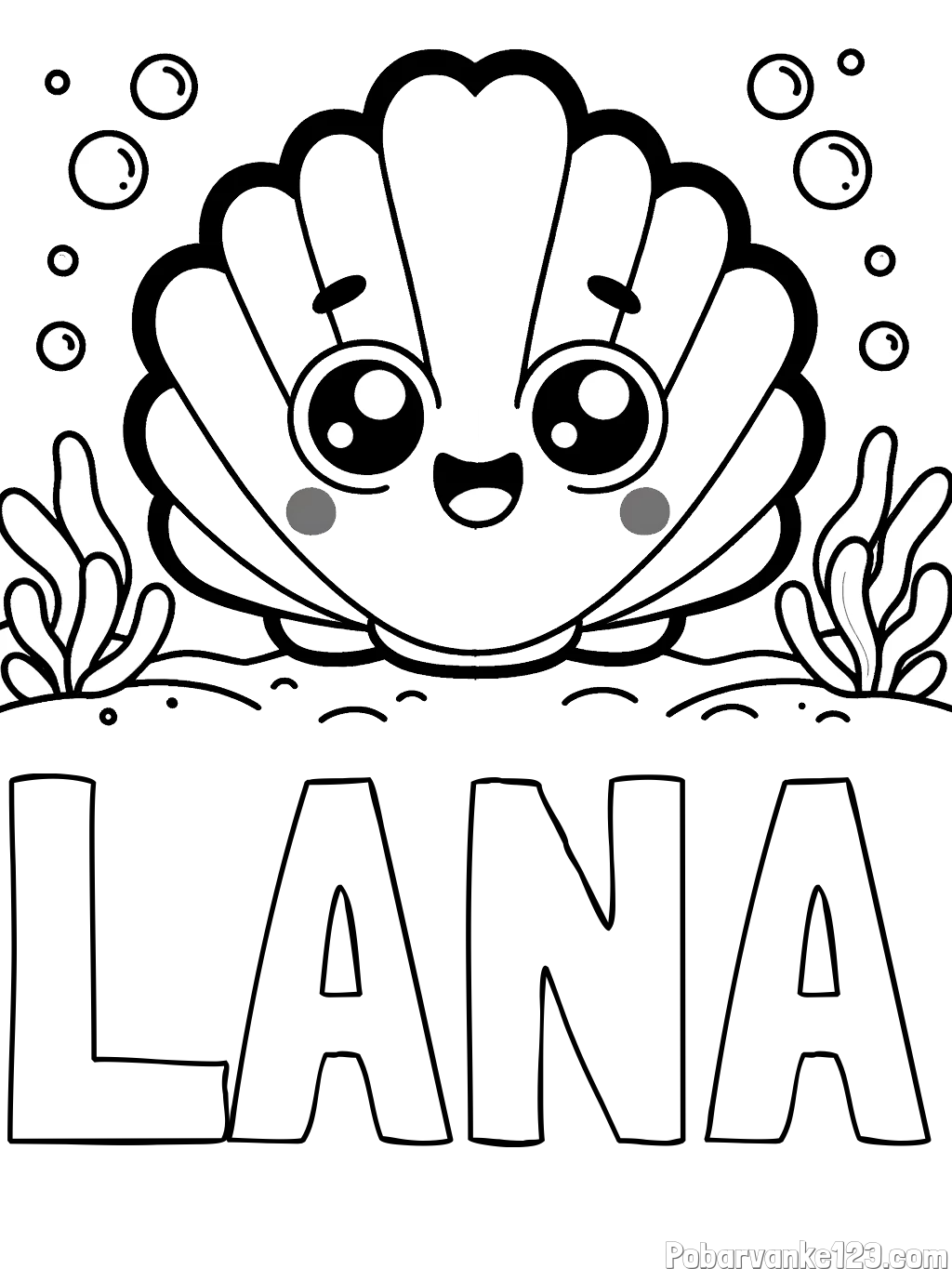 Pobarvanka imena LANA in pobarvanka nasmejane školjke