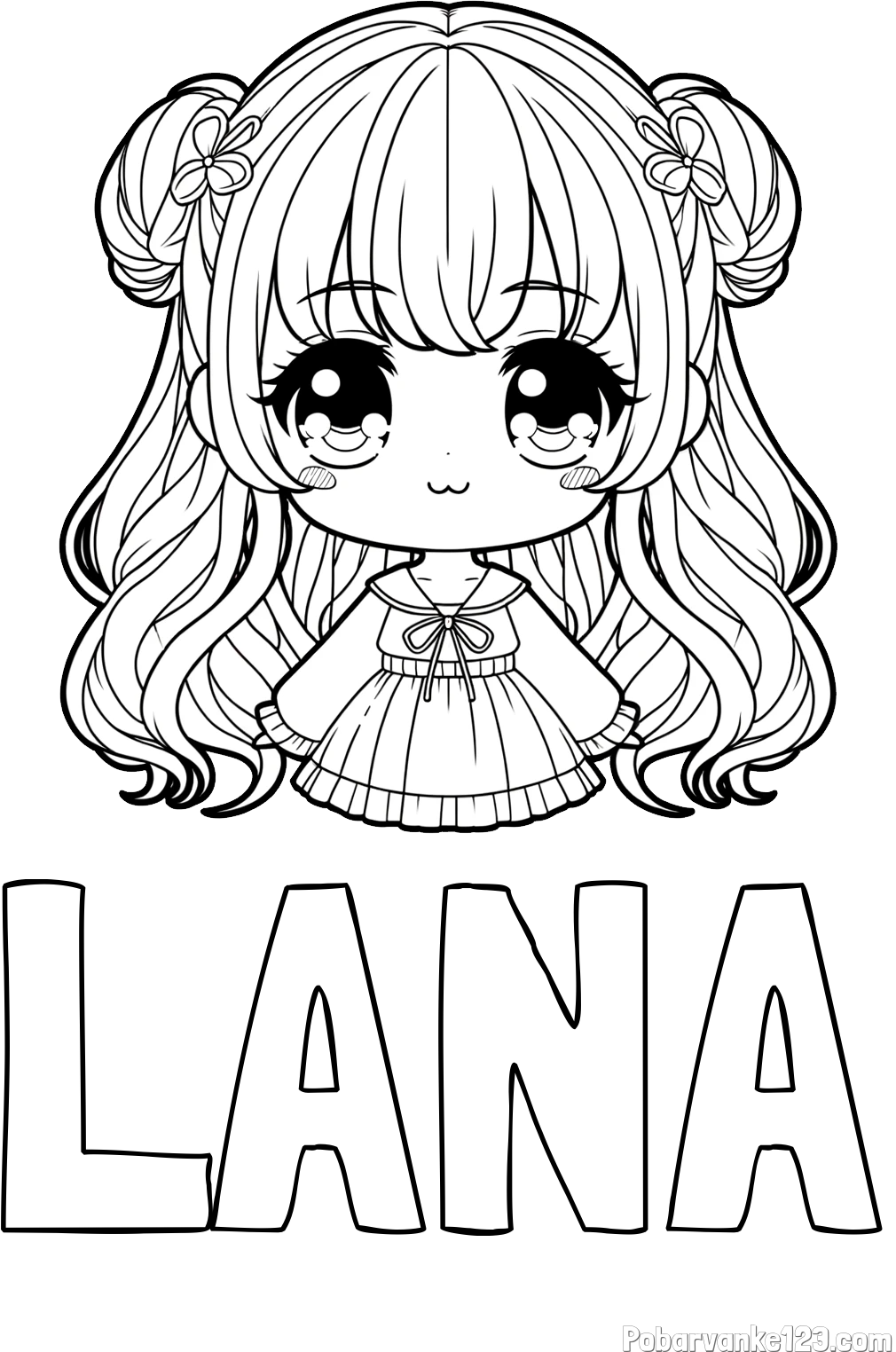 Pobarvanka imena LANA in pobarvanka prikupne punčke v anime slogu