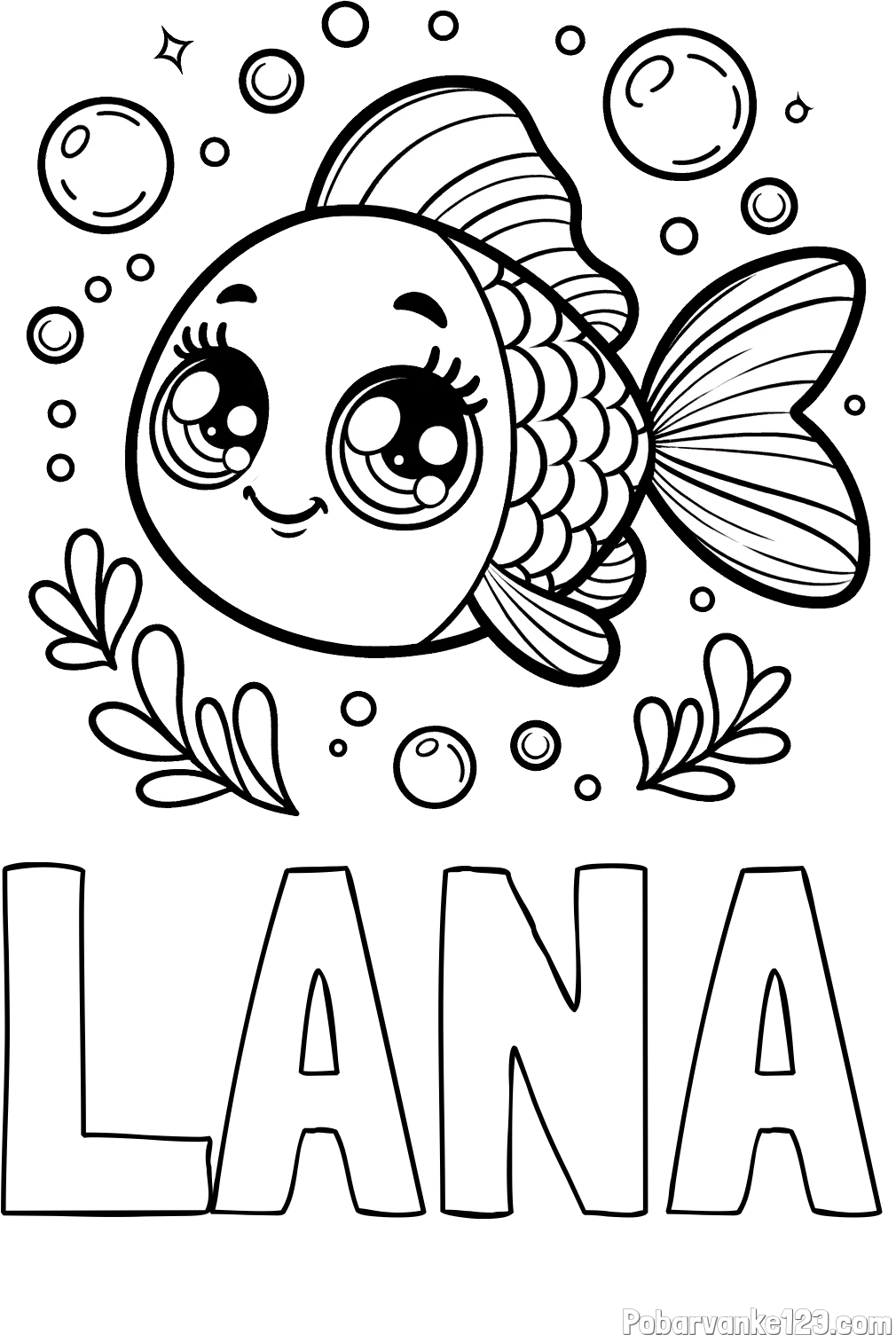Pobarvanka imena LANA in pobarvanka prisrčne ribice