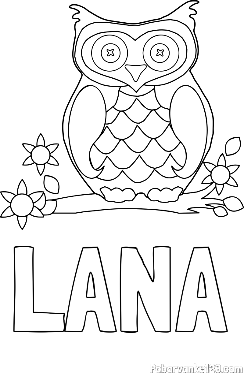 Pobarvanka imena LANA in pobarvanka sove