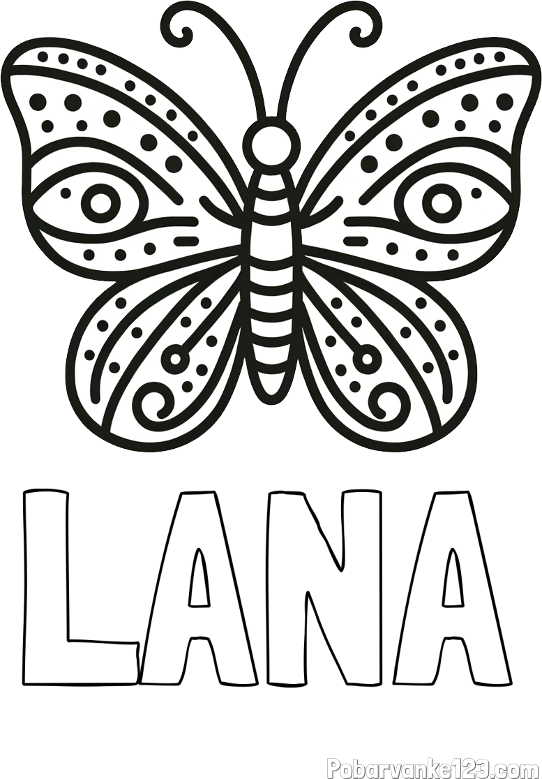 Pobarvanka imena LANA in preprosta pobarvanka metulja