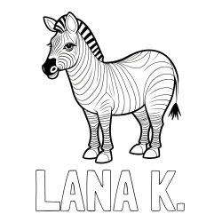 Online izdelana pobarvanka - Pobarvanka imena LANA K. in pobarvanka ljubke zebre