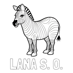 Online izdelana pobarvanka - Pobarvanka imena LANA Š. O. in pobarvanka ljubke zebre