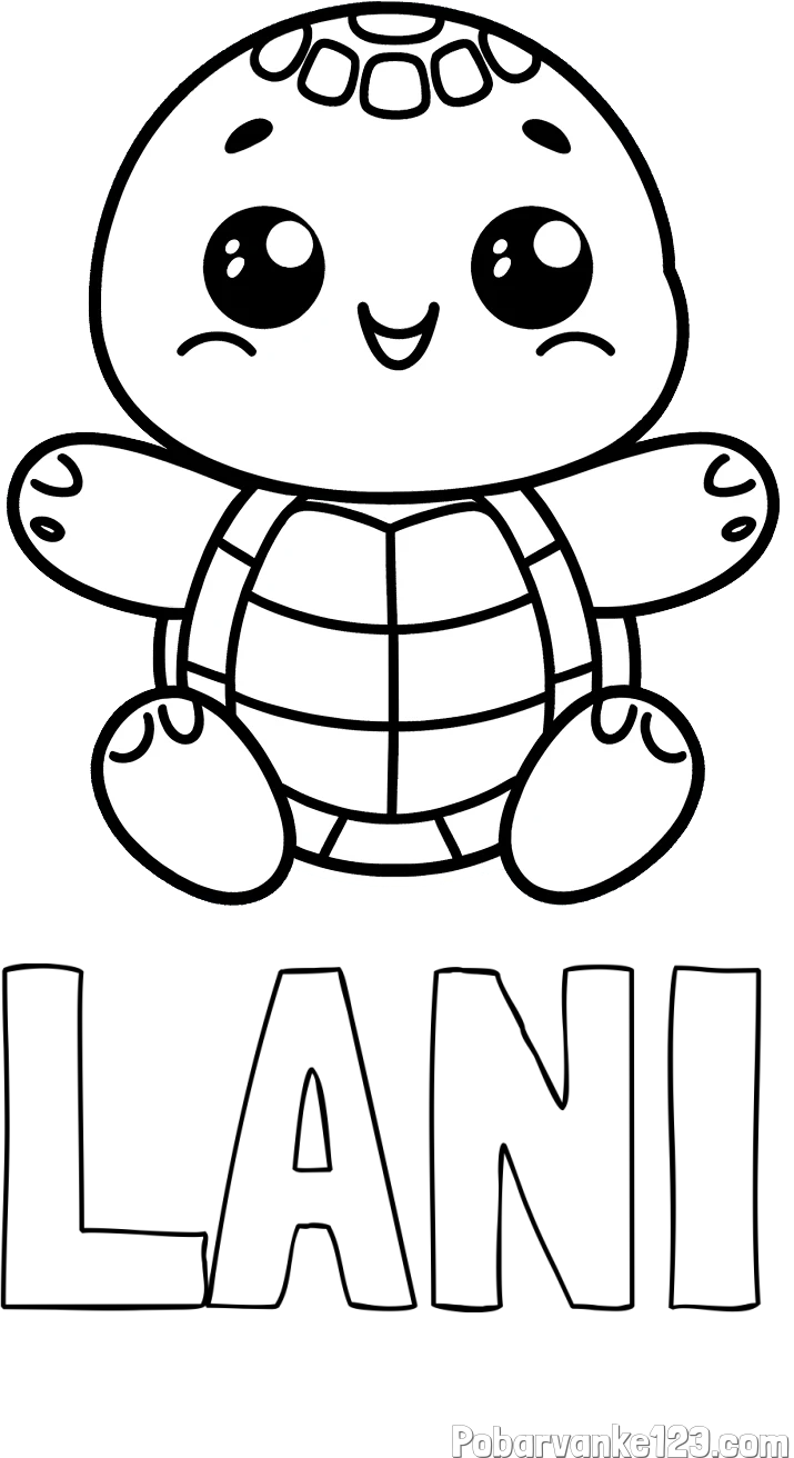 Pobarvanka imena LANI in otroška pobarvanka ljubke in nasmejane želvice