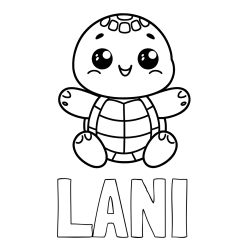 Online izdelana pobarvanka - Pobarvanka imena LANI in otroška pobarvanka ljubke in nasmejane želvice