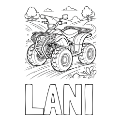 Online izdelana pobarvanka - Pobarvanka imena LANI in pobarvanka štirikolesnika na cesti