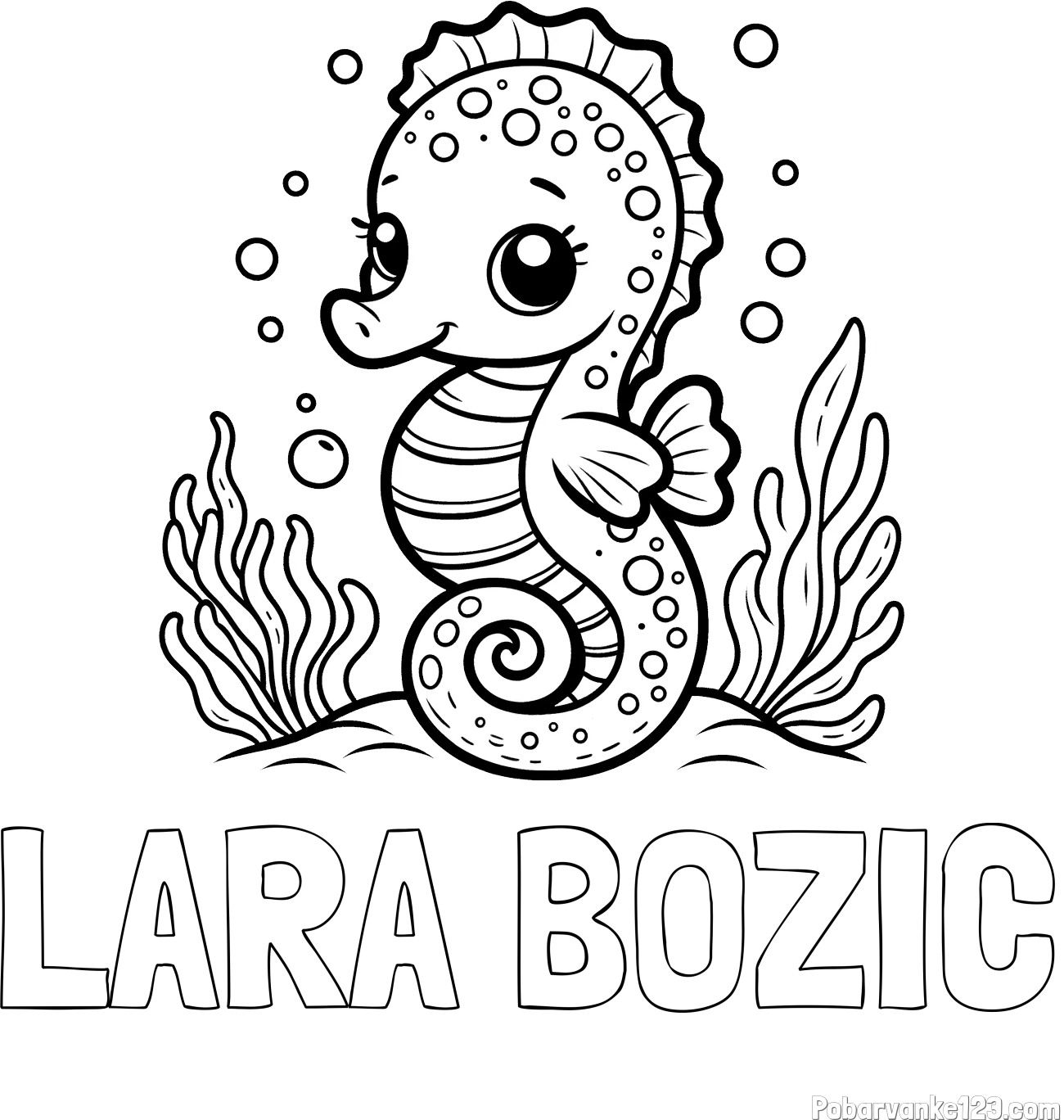 Pobarvanka imena LARA BOŽIČ in pobarvanka morskega konjička