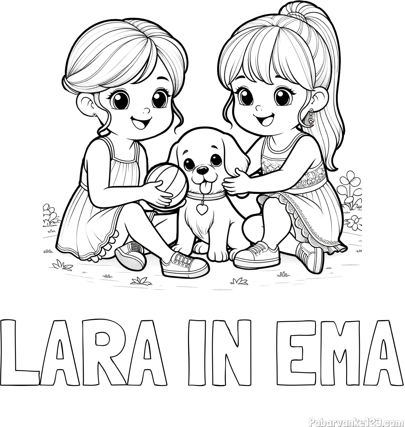 Pobarvanka imena LARA IN EMA in pobarvanka prijateljic s kužkom