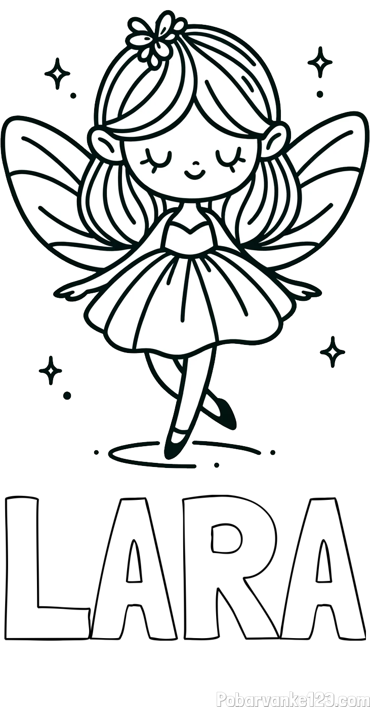 Pobarvanka imena LARA in enostavna pobarvanka čarobne vile