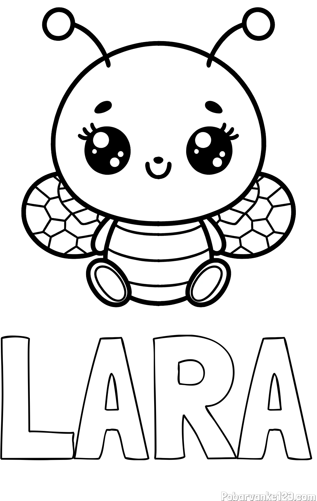 Pobarvanka imena LARA in otroška pobarvanka ljubke čebele