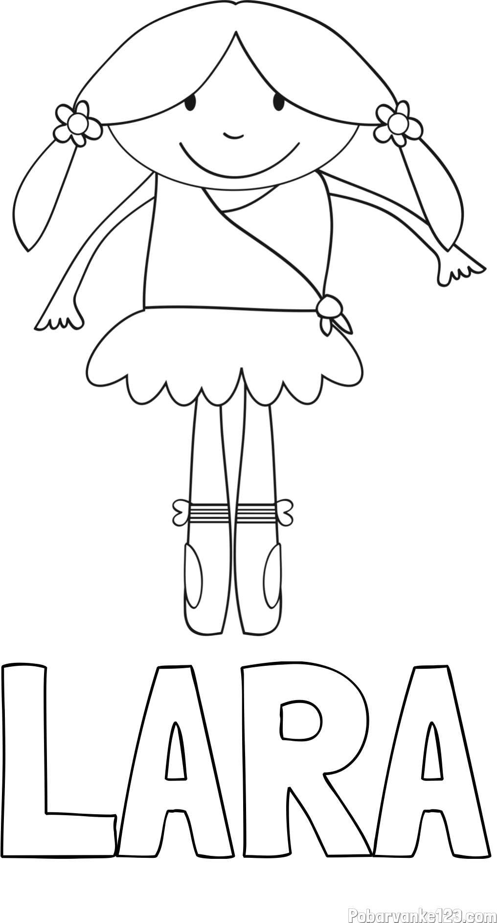 Pobarvanka imena LARA in otroška pobarvanka nasmejane baletke