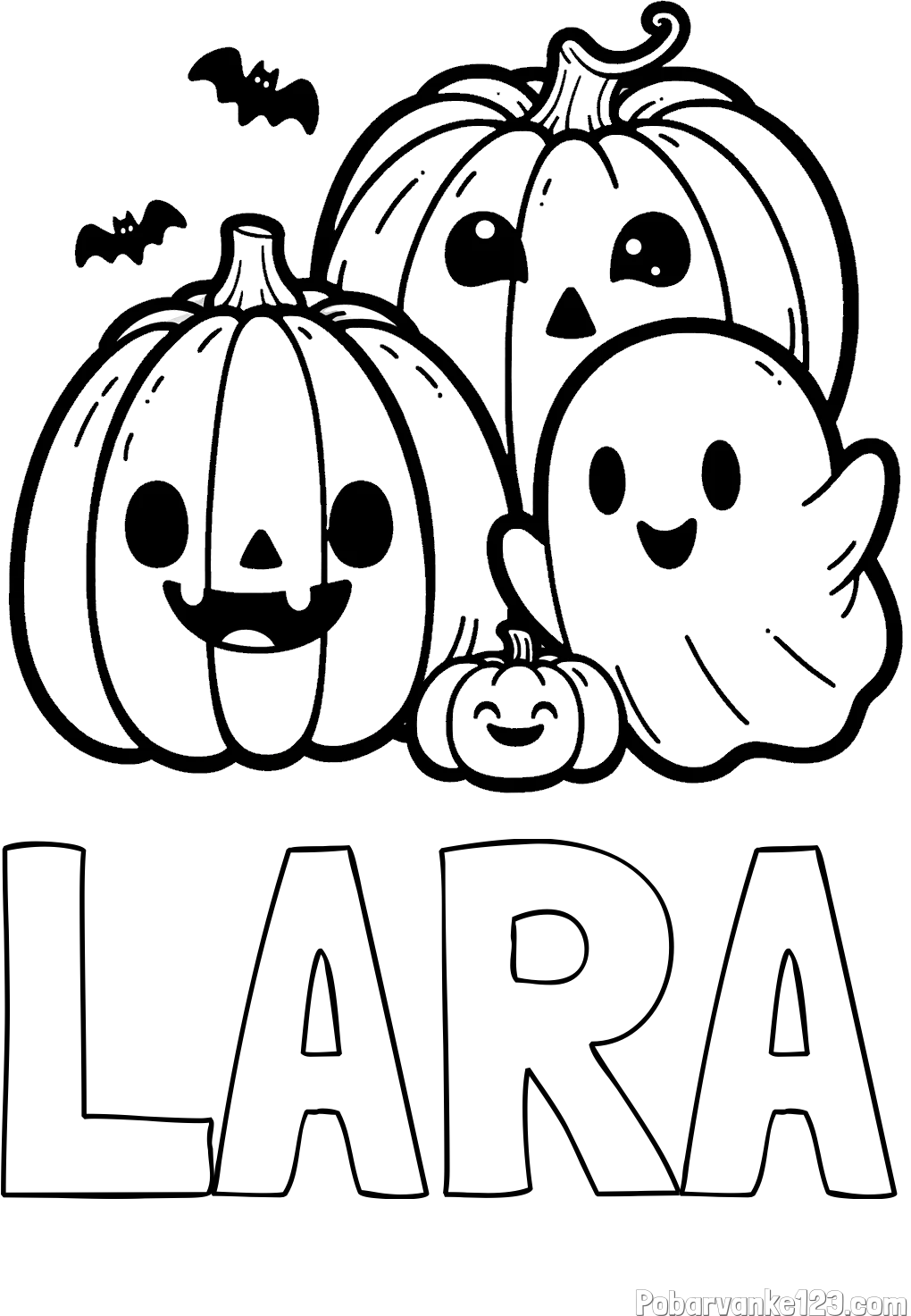 Pobarvanka imena LARA in pobarvanka duhca in buč za noč čarovnic