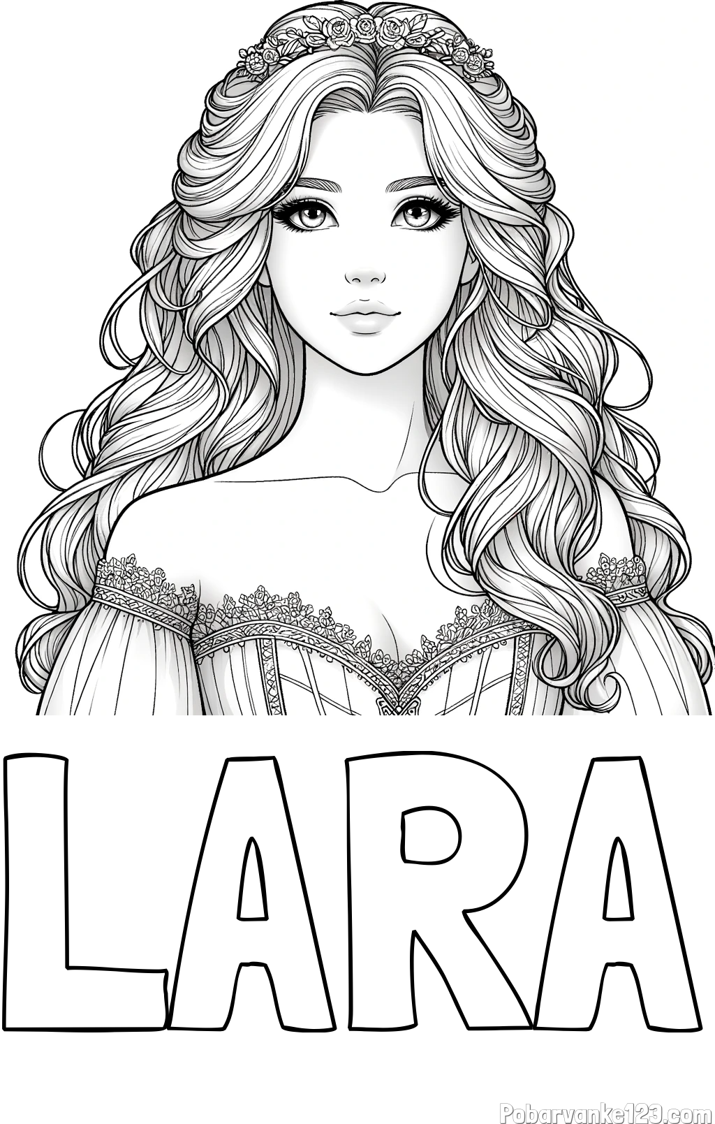 Pobarvanka imena LARA in pobarvanka lepe princese