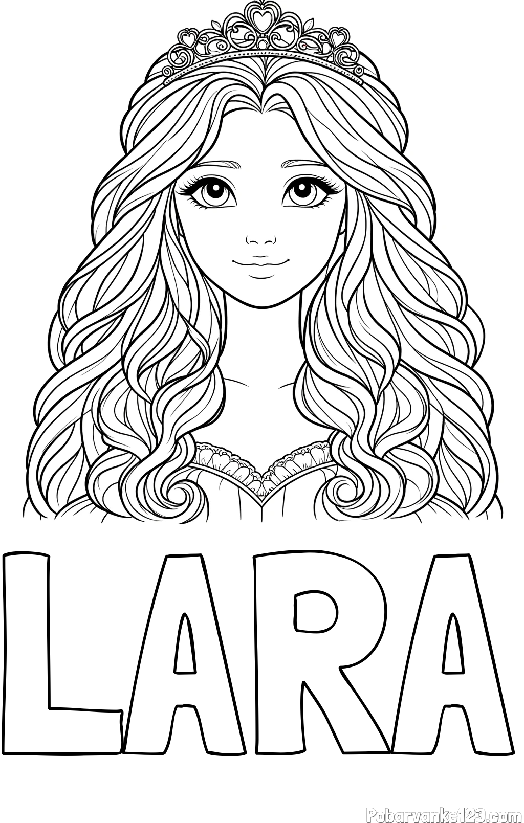 Pobarvanka imena LARA in pobarvanka ljubke princese z bujnimi lasmi
