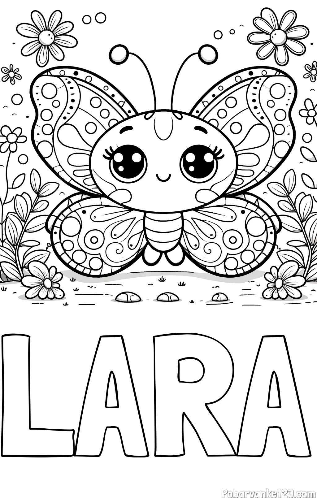 Pobarvanka imena LARA in pobarvanka ljubkega metuljčka